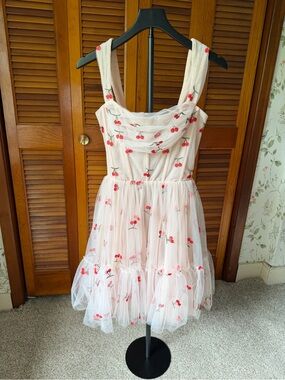 NWOT Teuta Matoshi Pink Cherry Appliqué Tulle Dress sz 10